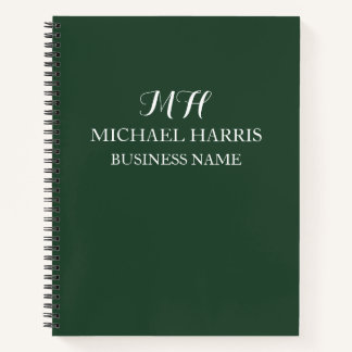 Carnet Monogramme Initial Professionnel Vert Entreprise
