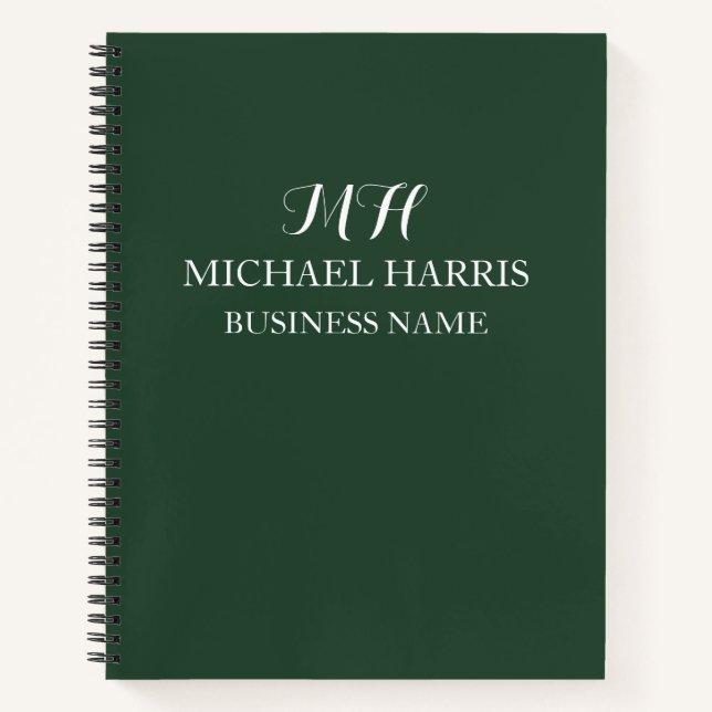 Carnet Monogramme Initial Professionnel Vert Entreprise (Devant)