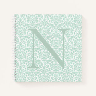 Carnet Monogramme initial Sage vert Damas