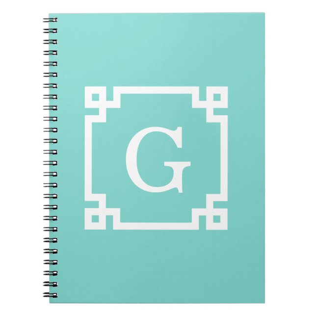 Carnet Monogramme initial Turquoise Wht Cadre clé grecque (Devant)