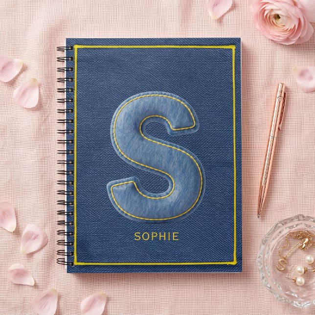Carnet Monogramme initiale lettre S en fausse denim bleu (Créateur téléchargé)