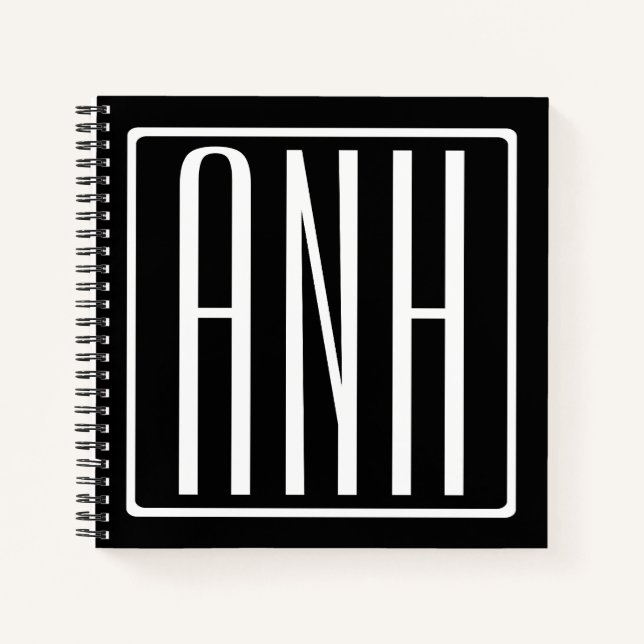 Carnet Monogramme Initiales 3 Moderne Gras | Blanc Sur No (Devant)