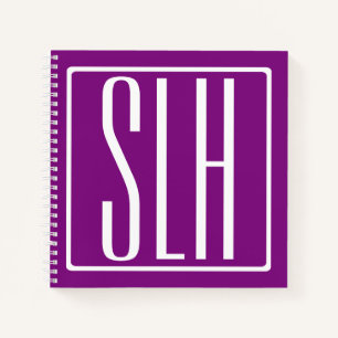 Carnet Monogramme Initiales 3 Moderne Gras Blanc & Viol