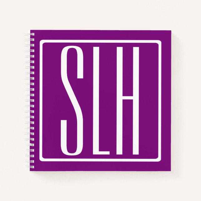 Carnet Monogramme Initiales 3 Moderne Gras | Blanc & Viol (Devant)