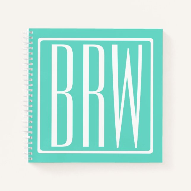 Carnet Monogramme Initiales 3 Modernes Gras | Blanc Sur A (Devant)