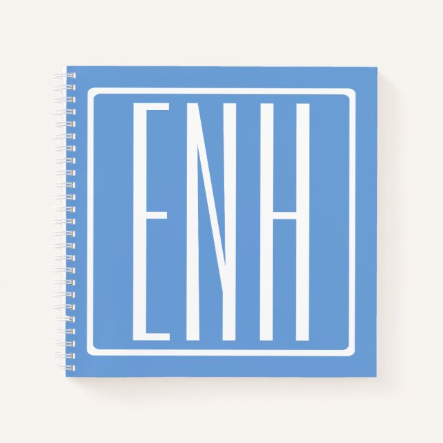 Carnet Monogramme Initiales 3 Modernes Gras | Bleu Clair (Devant)