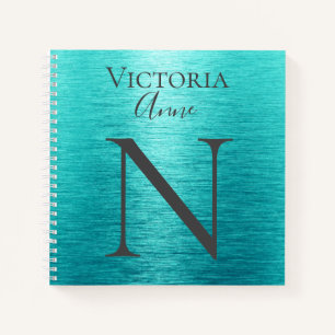 Carnet Monogramme Initiales Nom Customisé Turquoise