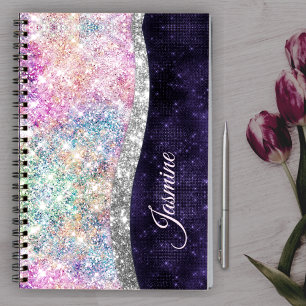 Carnet monogramme irisé de fausse parties scintillant vio