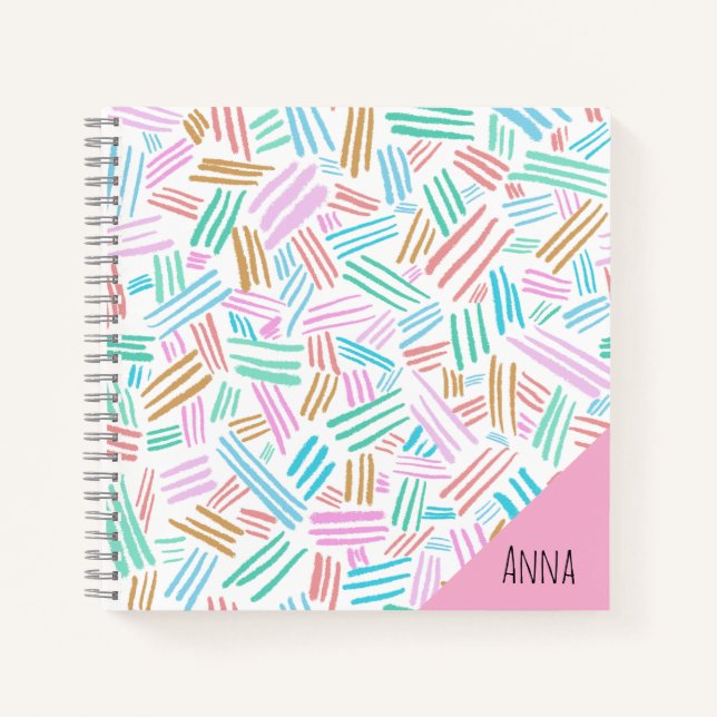 Carnet Monogramme joli abstract lignes mignonnes bleu ros (Devant)