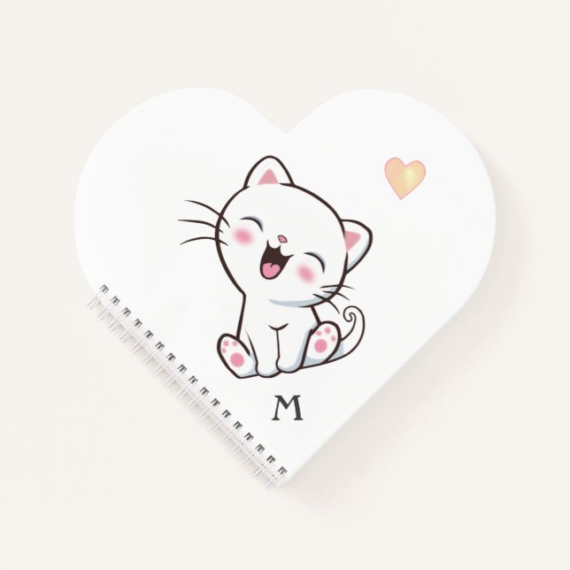 Carnet Monogramme & joli chat sur fond blanc (Devant)