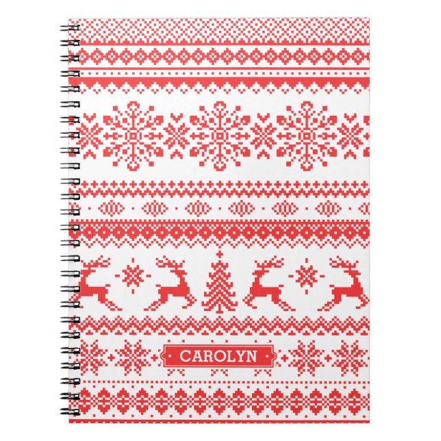Carnet Monogramme juste rouge de motif d'île de chandail (Devant)