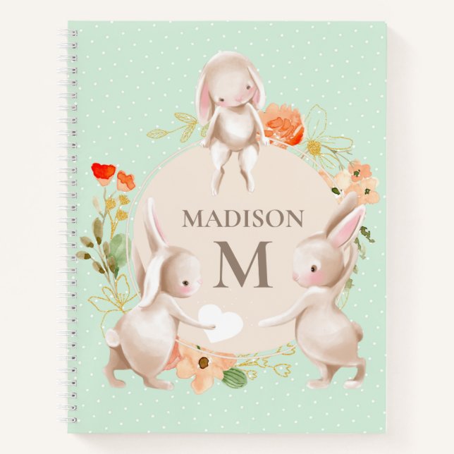 Carnet Monogramme Lapin lapins Floral Girl Personnalisé (Devant)