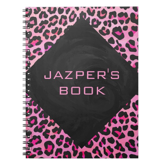Carnet Monogramme Leopard noir et rose chaud (Devant)