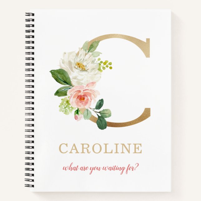 Carnet Monogramme Lettre C Or | Devise ou citation floral (Devant)