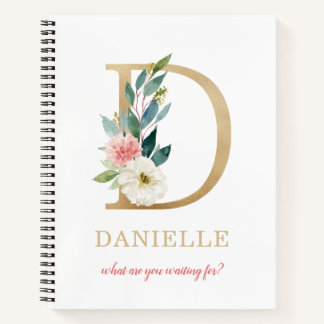 Carnet Monogramme Lettre D Or | Fleur devise ou citation