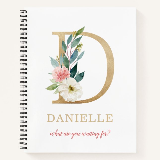Carnet Monogramme Lettre D Or | Fleur devise ou citation (Devant)