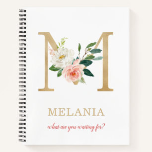 Carnet Monogramme lettre M or   Fleur devise ou citation