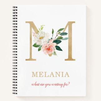 Carnet Monogramme lettre M or | Fleur devise ou citation