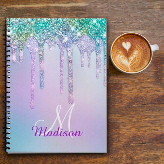 Carnet Monogramme licorne turquoise aquatique mignonne av (Créateur téléchargé)