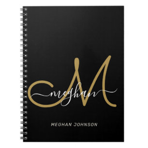 Carnet Monogramme manuscrit Or Noir Moderne