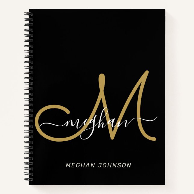 Carnet Monogramme manuscrit Or Noir Moderne (Devant)