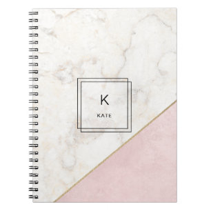 Carnet Monogramme marbre minimaliste Rose or élégant