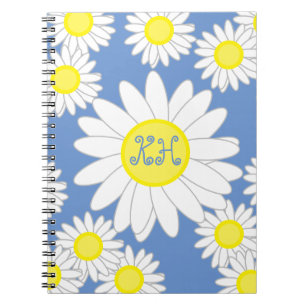 Carnet Monogramme marguerite bleu blanc et jaune