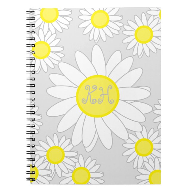 Carnet Monogramme marguerrier gris argenté blanc et jaune (Devant)