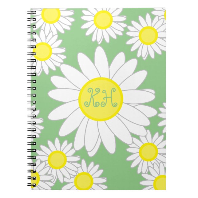 Carnet Monogramme marguerrier vert blanc et jaune (Devant)