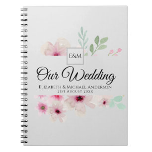 Carnet Monogramme Mariage Couple Rose Blush Floral