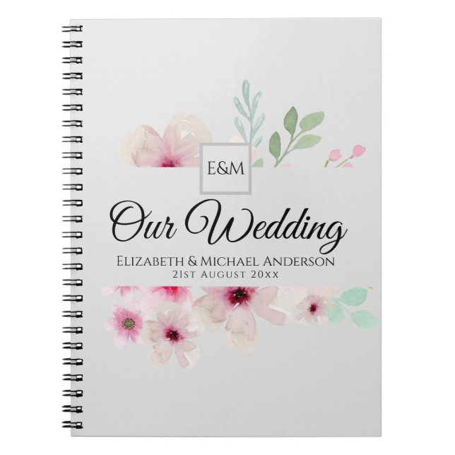 Carnet Monogramme Mariage Couple Rose Blush Floral (Devant)