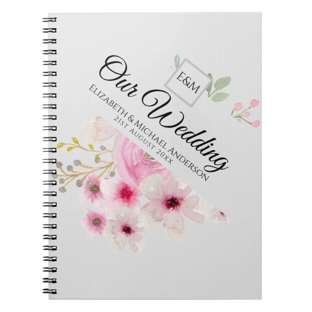 Carnet Monogramme Mariage Couple Rose Blush Floral (Devant)