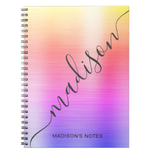 Carnet Monogramme métallique Rainbow Ombre moderne Script