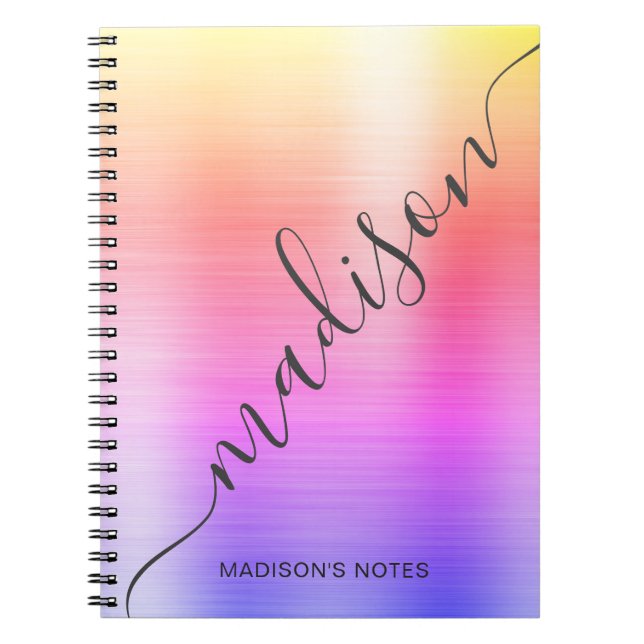 Carnet Monogramme métallique Rainbow Ombre moderne Script (Devant)