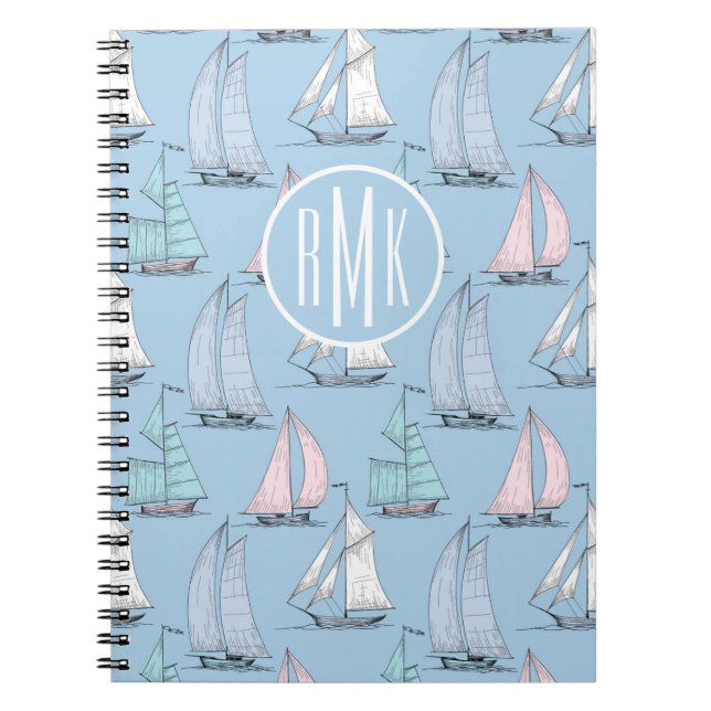 Carnet Monogramme mignon du motif | de voilier (Devant)