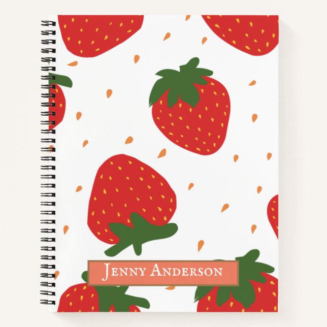 Carnet Monogramme mignon fraises motif girly moderne (Devant)