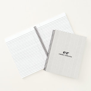 Carnet Monogramme Minimaliste Burlap Blanc Typographie Gr