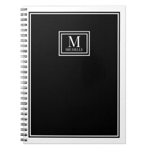 Carnet Monogramme Minimaliste Chic Double Bordure Noir