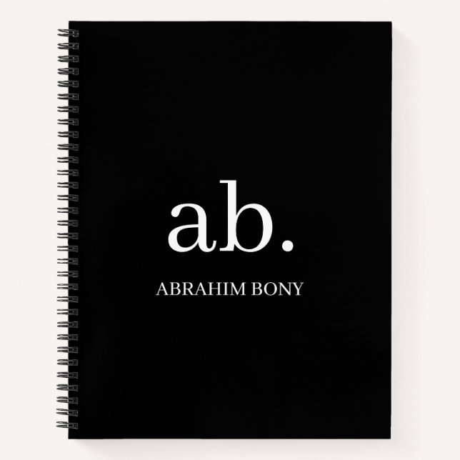 Carnet Monogramme Minimaliste Classique Noir & Blanc (Devant)