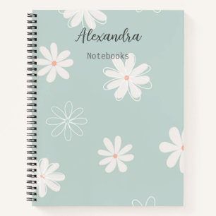 Carnet Monogramme minimaliste girly tendance floral bleu