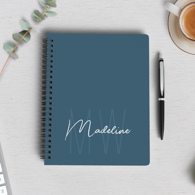 Carnet Monogramme Minimaliste Moderne Bleu (Modern Minimalist Monogram Blue Notebook by MINTIC DESIGN STUDIO)