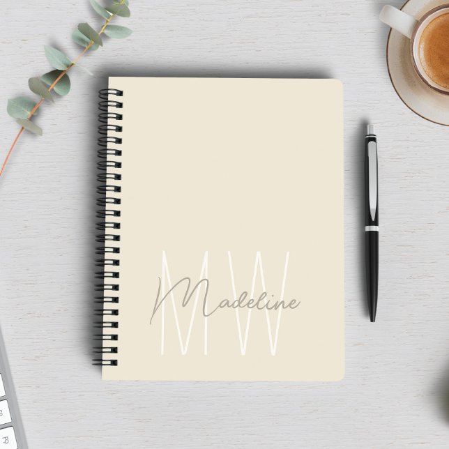 Carnet Monogramme Minimaliste Moderne Crème (Modern Minimalist Monogram Cream Notebook by MINTIC DESIGN STUDIO)