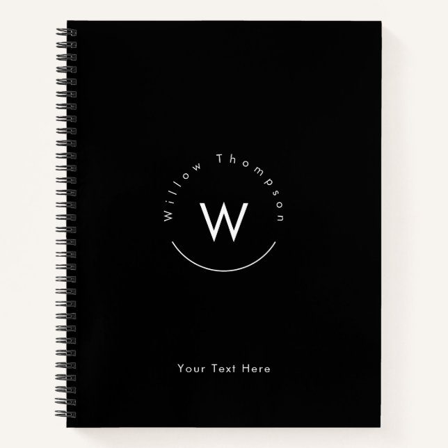 Carnet Monogramme minimaliste moderne noir (Devant)