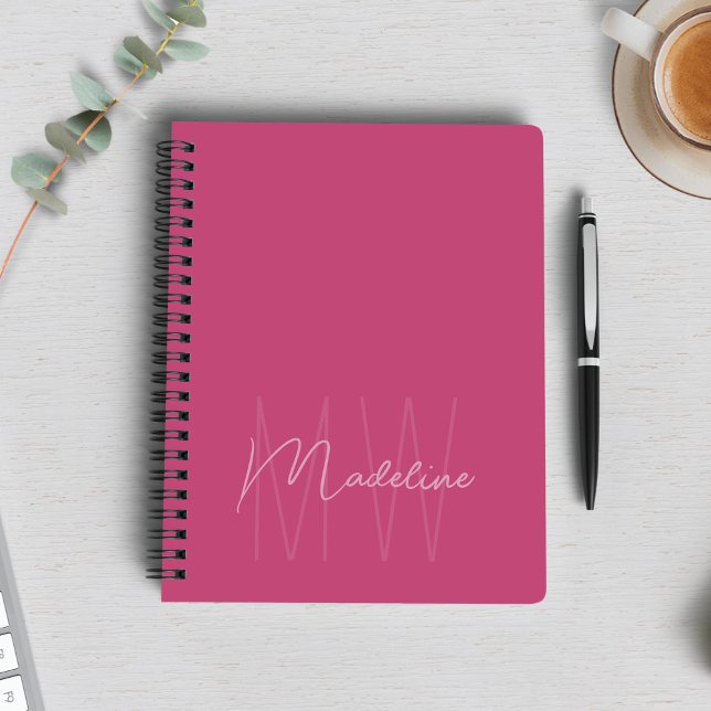 Carnet Monogramme Minimaliste Moderne Rose (Modern Minimalist Monogram Pink Notebook by MINTIC DESIGN STUDIO)