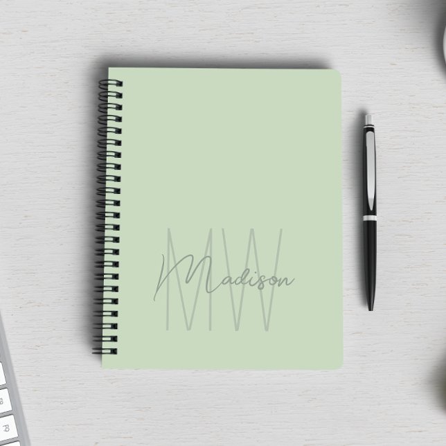 Carnet Monogramme Minimaliste Moderne Vert Sauge (Créateur téléchargé)