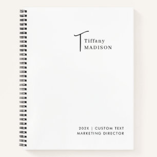 Carnet Monogramme Minimaliste Noir et Blanc Nom Année Per