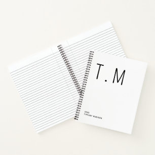 Carnet Monogramme Minimaliste Noir et Blanc Nom Année Per