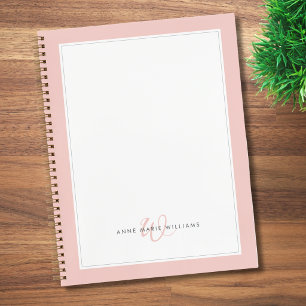 Carnet Monogramme minimaliste rose blush à deux bordures