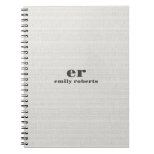 Carnet Monogramme Minimaliste Toile de Jute Grise Typogra