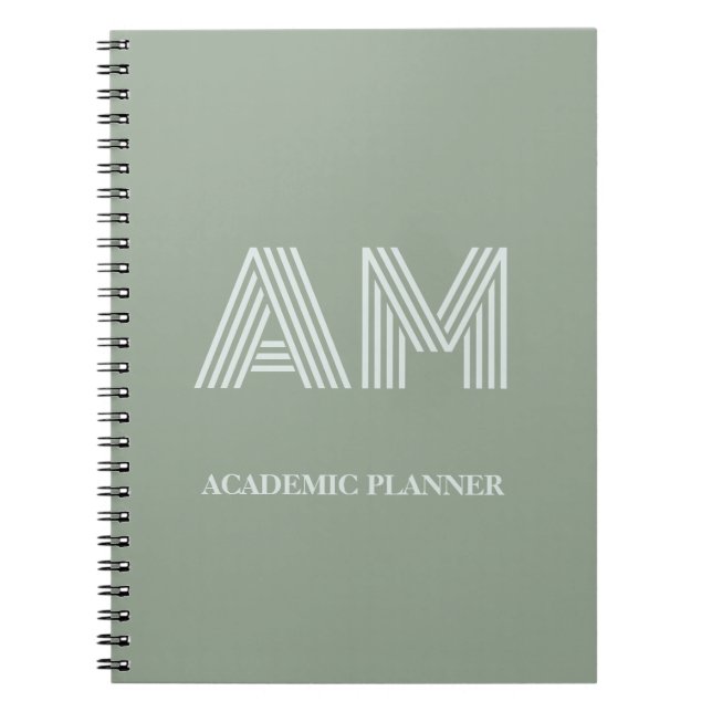 Carnet Monogramme Minimaliste Vert Thé Sage (Devant)